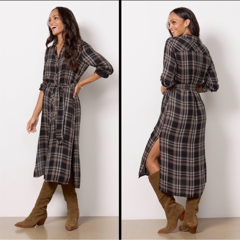 CLOTH & STONE Long Sleeve Belted Duster in Maple Wood Plaid SIZE: SMALL - Picture 2 of 11